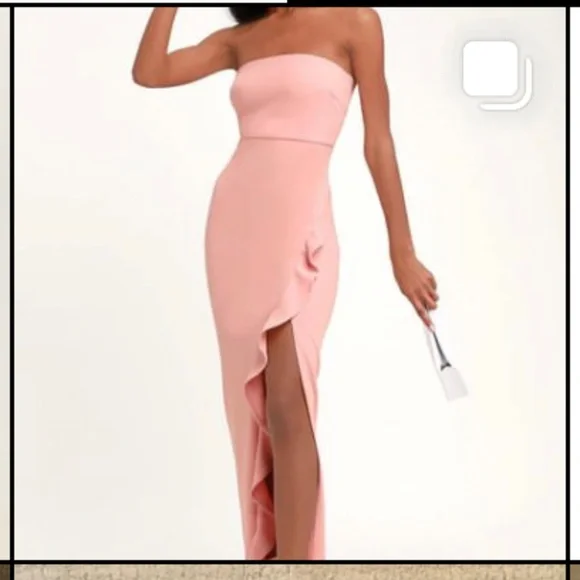 After Hours Blush Pink Strapless Ruffled Maxi Dress